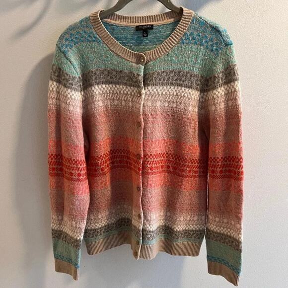 Talbots Multicolor Striped Ombre Fair Isle Cardigan Sweater Size LP - Picture 1 of 8